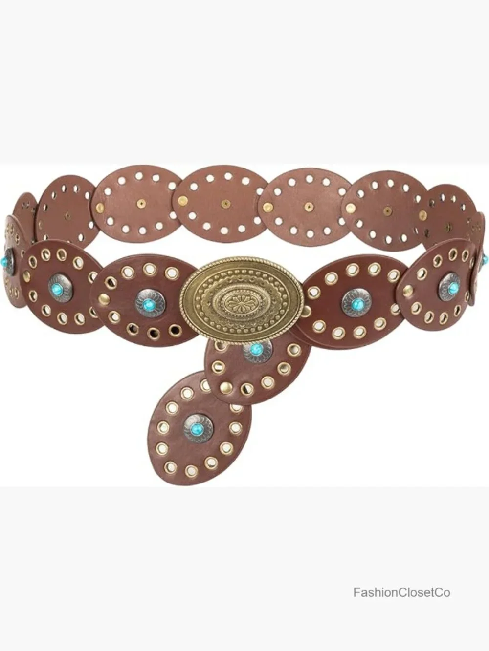 Vintage Western Concho Disk Belt - PU Leather Cowgirl Wide Boho Waist Belt